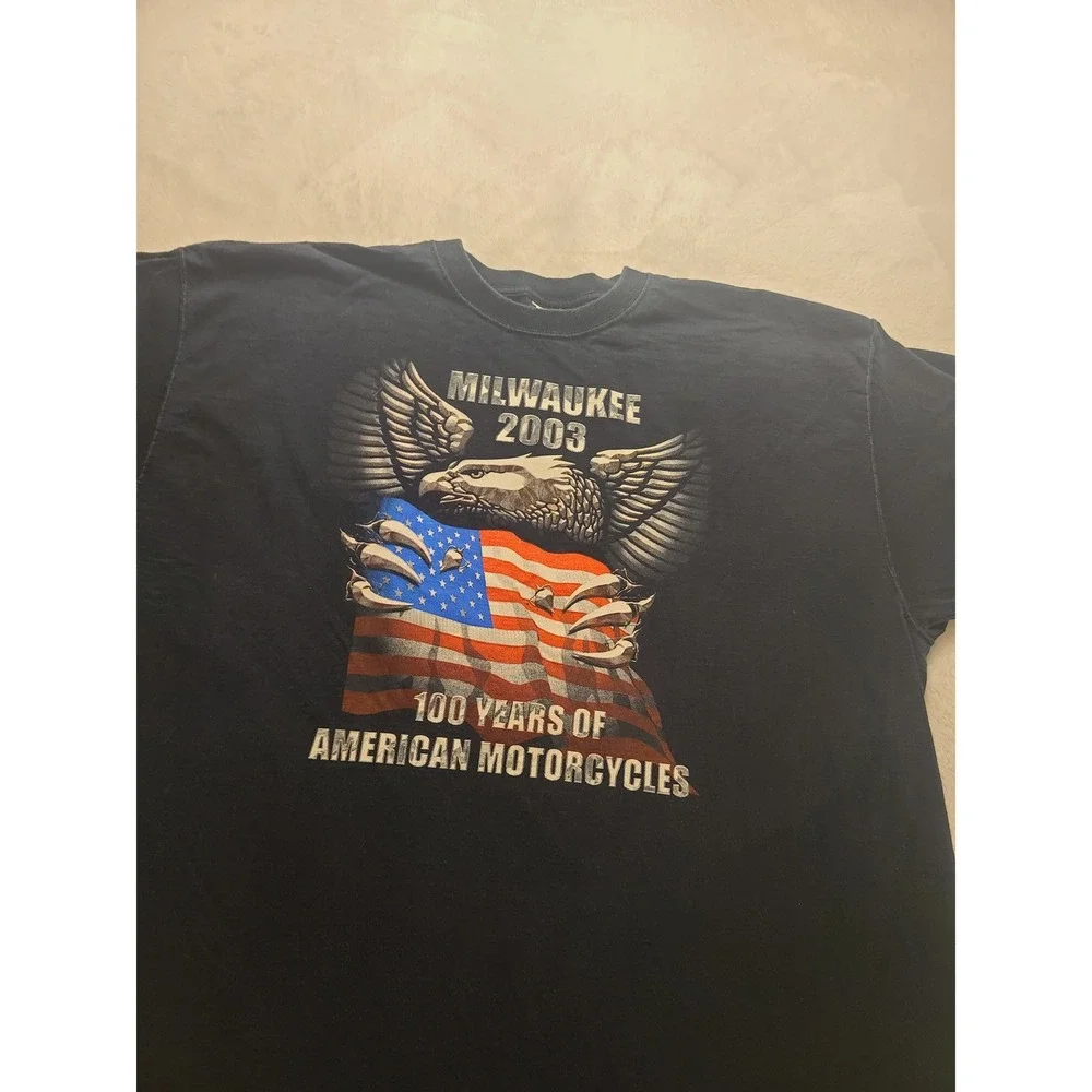 Vintage Milwaukee 2003 100 Years of American Motor Men's T-Shirt 2XL Navy Blue